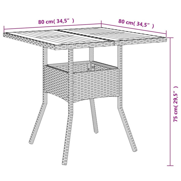 Harmaa puutarhapöytä Actiunea 80x80x75cm (akasiapuu ja polyrottinki)