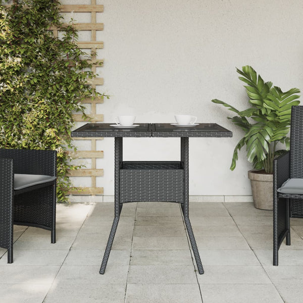 Schwarzer Gartentisch Actiunea 80x80x75cm (Polyrattan mit Glasplatte)