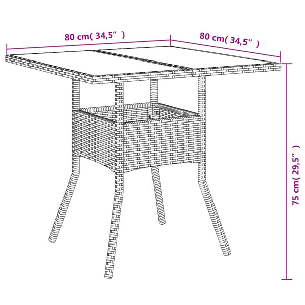 Brauner Gartentisch Actiunea 80x80x75cm (Polyrattan mit Glasplatte)