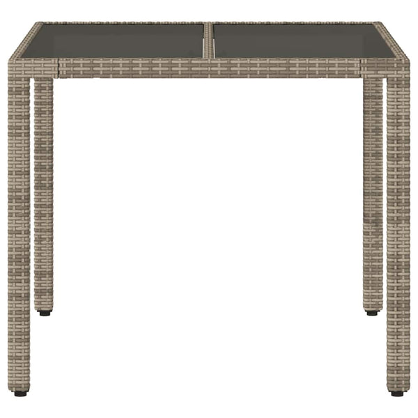 Gartentisch Cian Grau 90x90x75cm (Polyrattan mit Glasplatte)
