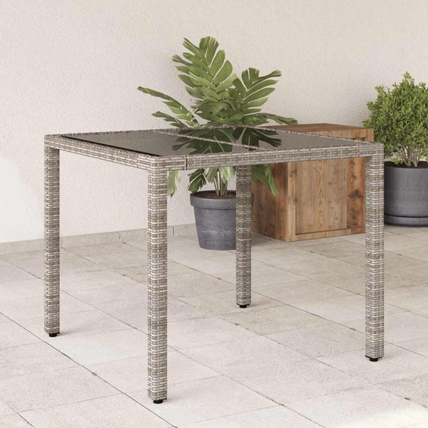 Gartentisch Cian Grau 90x90x75cm (Polyrattan mit Glasplatte)
