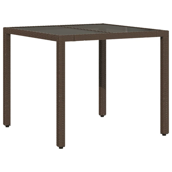Brauner Gartentisch Cian 90x90x75cm (Polyrattan mit Glasplatte)
