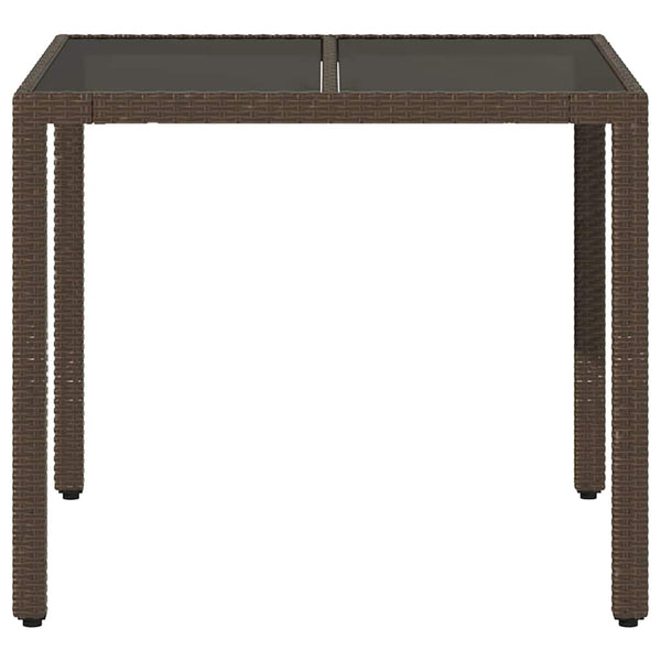 Brauner Gartentisch Cian 90x90x75cm (Polyrattan mit Glasplatte)