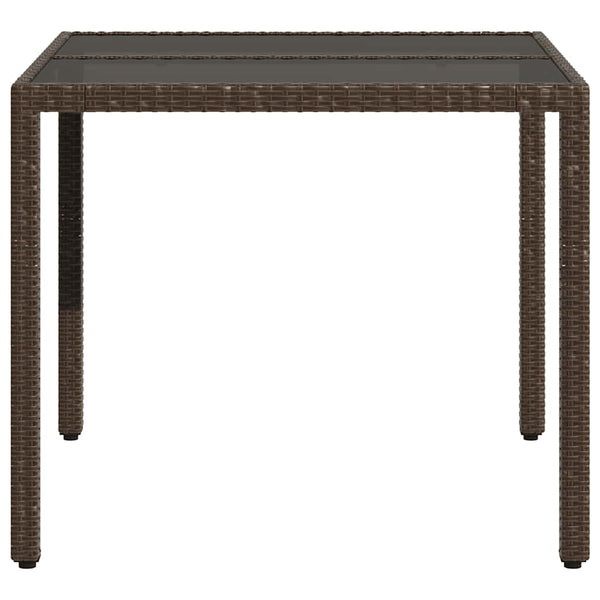 Brauner Gartentisch Cian 90x90x75cm (Polyrattan mit Glasplatte)