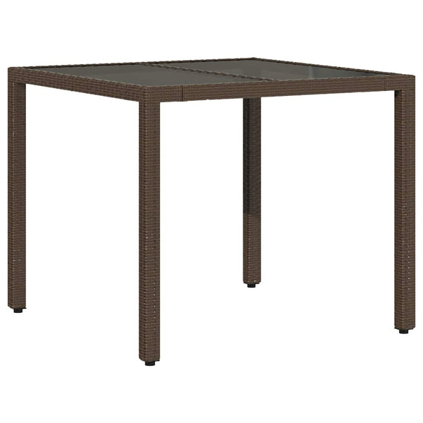 Brauner Gartentisch Cian 90x90x75cm (Polyrattan mit Glasplatte)