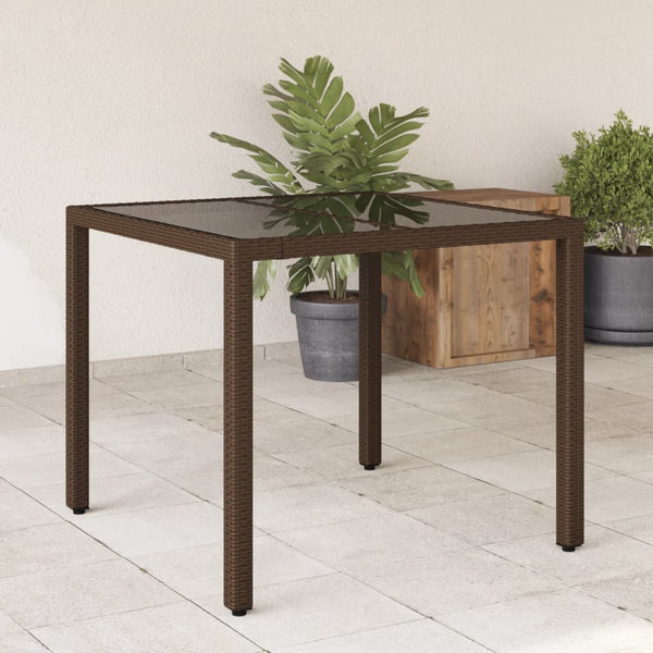 Brauner Gartentisch Cian 90x90x75cm (Polyrattan mit Glasplatte)