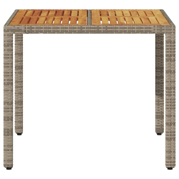 Harmaa puutarhapöytä Dolian 90x90x75cm (akasiapuu ja polyrottinki)