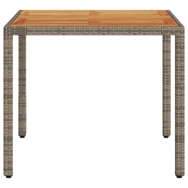 Harmaa puutarhapöytä Dolian 90x90x75cm (akasiapuu ja polyrottinki)
