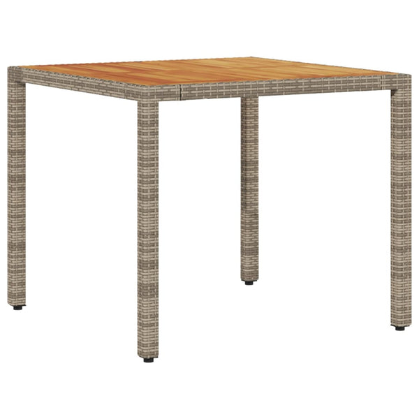 Harmaa puutarhapöytä Dolian 90x90x75cm (akasiapuu ja polyrottinki)