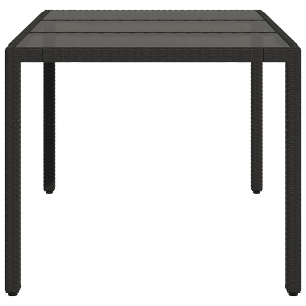 Schwarzer Gartentisch mit Glasplatte Marisela 150x90x75cm (Polyrattan)