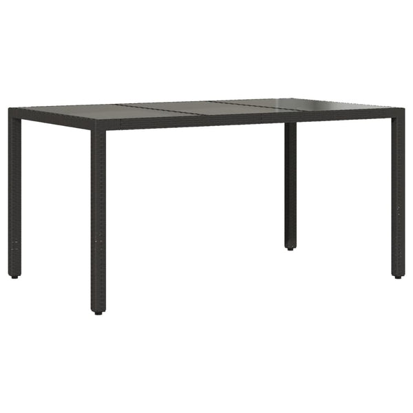 Schwarzer Gartentisch mit Glasplatte Marisela 150x90x75cm (Polyrattan)