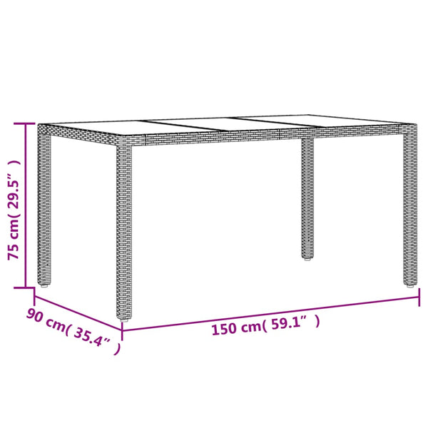 Grauer Gartentisch Marisela 150x90x75cm (Polyrattan)