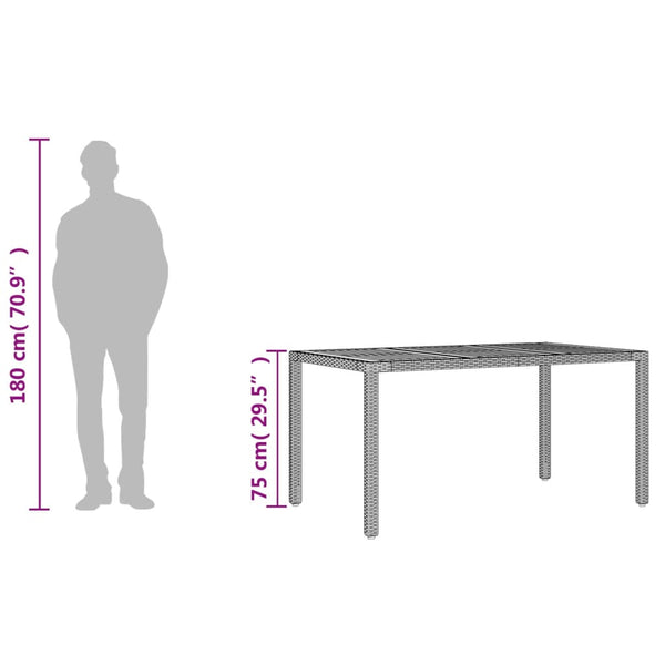 Musta puutarhapöytä akaasia pöytälevy Szobolcs 150x90x75cm (polyrottinki)