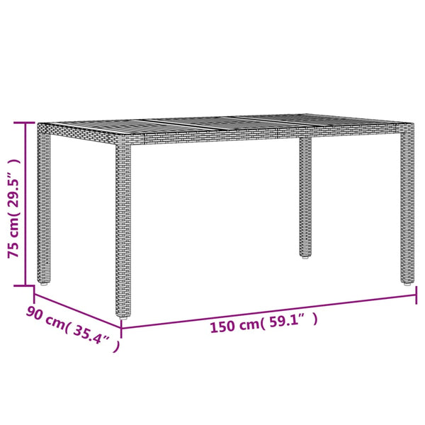Musta puutarhapöytä akaasia pöytälevy Szobolcs 150x90x75cm (polyrottinki)