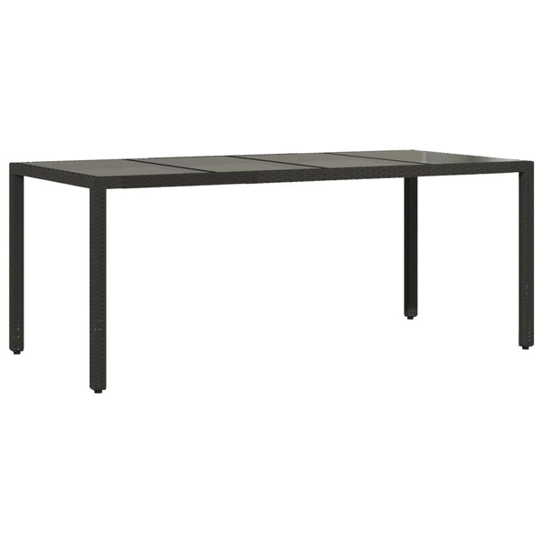 Schwarzer Gartentisch mit Glasplatte Rovelino 190x90x75cm (Polyrattan)