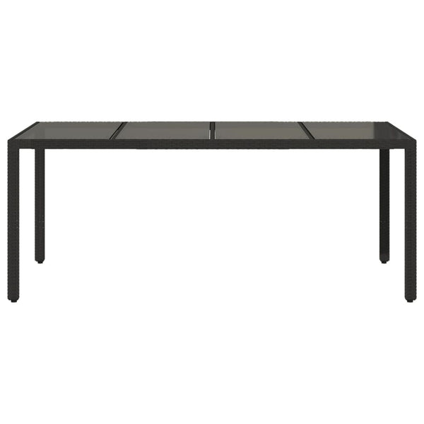 Schwarzer Gartentisch mit Glasplatte Rovelino 190x90x75cm (Polyrattan)