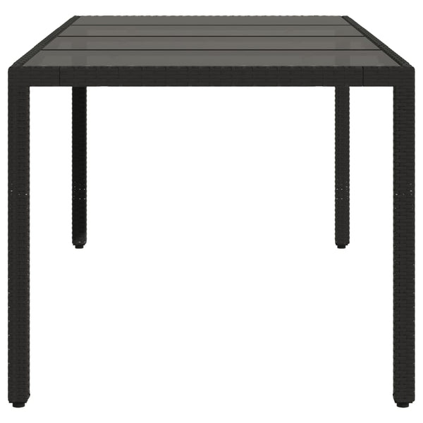 Schwarzer Gartentisch mit Glasplatte Rovelino 190x90x75cm (Polyrattan)