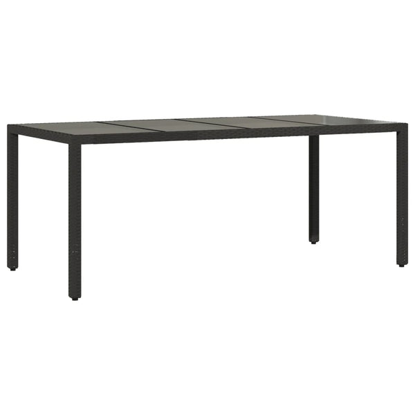 Schwarzer Gartentisch mit Glasplatte Rovelino 190x90x75cm (Polyrattan)