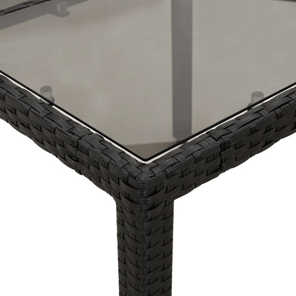 Schwarzer Gartentisch mit Glasplatte Rovelino 190x90x75cm (Polyrattan)