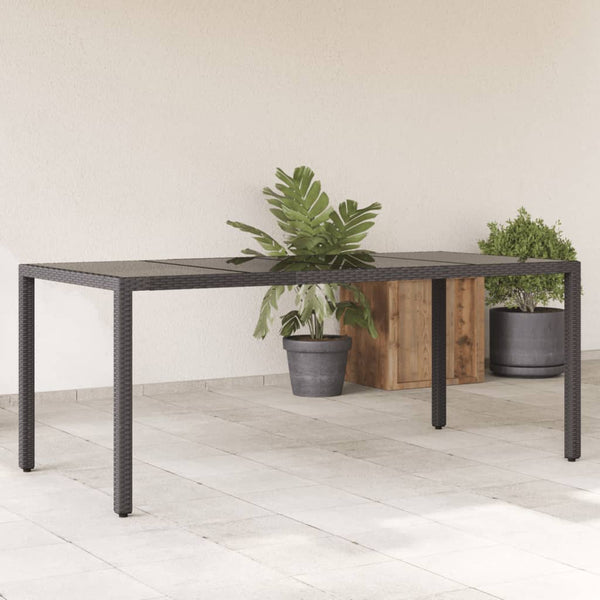 Schwarzer Gartentisch mit Glasplatte Rovelino 190x90x75cm (Polyrattan)