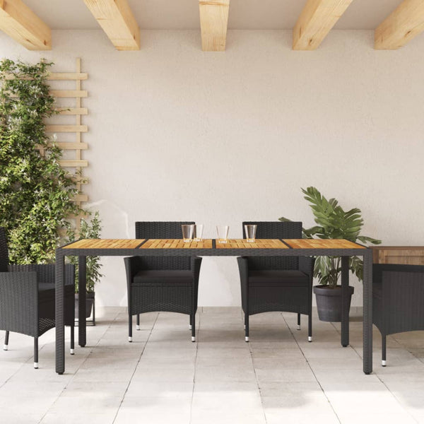 Schwarzer Gartentisch, Akazienholz-Tischplatte, Cutzonica 190x90x75cm (Polyrattan)