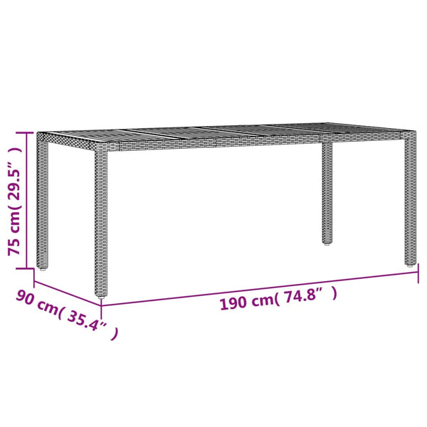 Gartentisch Cutzonica 190x90x75cm grau mit Akazienholzplatte (Polyrattan)