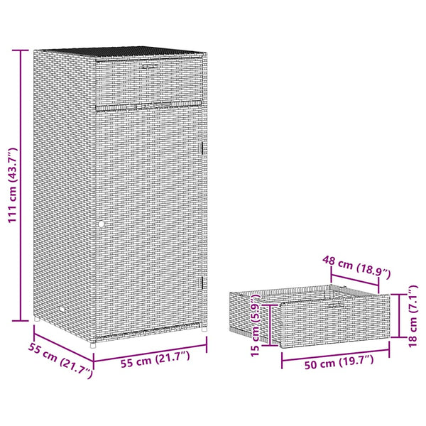 Schwarzer Garten-Aufbewahrungsschrank Calhoun 55x55x111cm (Polyrattan)