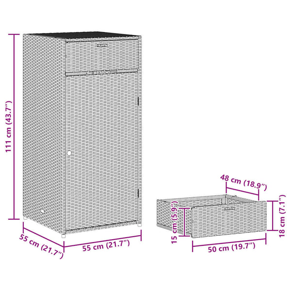 Brauner Garten-Aufbewahrungsschrank Calhoun 55x55x111cm (Polyrattan)