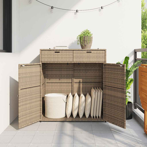 Beige puutarhan säilytyskaappi Calhoun 105x55x113cm (polyrottinki)