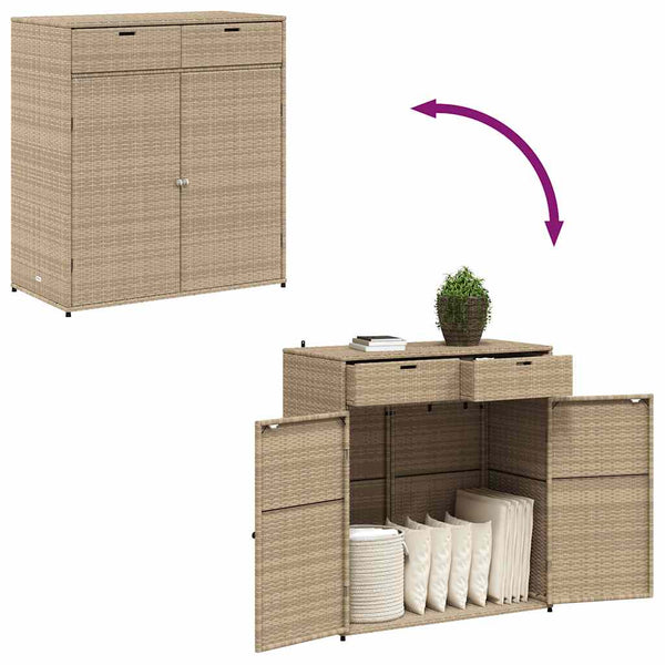 Beige puutarhan säilytyskaappi Calhoun 105x55x113cm (polyrottinki)