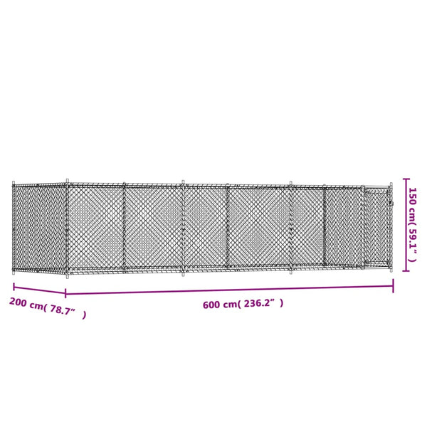 Grauer Hundekäfig mit Tür Simena 6x2x1,5 m (verzinkter Stahl)