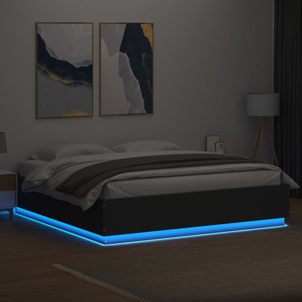 Schwarzes Bettgestell mit LED-Beleuchtung Tonio 200x200cm (Holz)