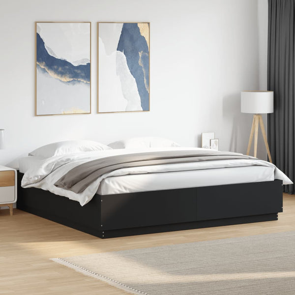 Schwarzes Bettgestell mit LED-Beleuchtung Tonio 200x200cm (Holz)