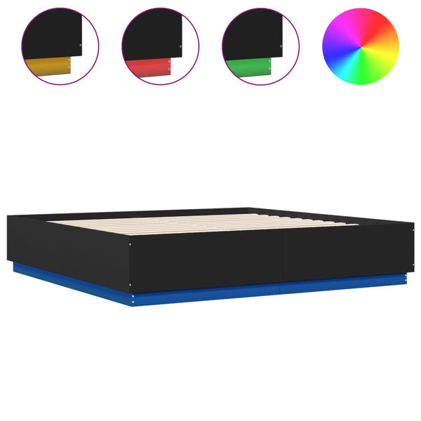Schwarzes Bettgestell mit LED-Beleuchtung Tonio 180x200cm (Holz)