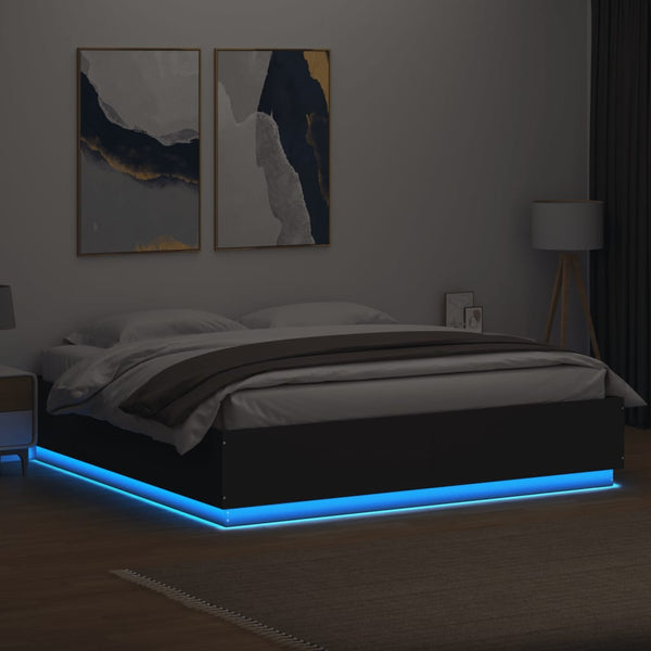 Schwarzes Bettgestell mit LED-Beleuchtung Tonio 180x200cm (Holz)