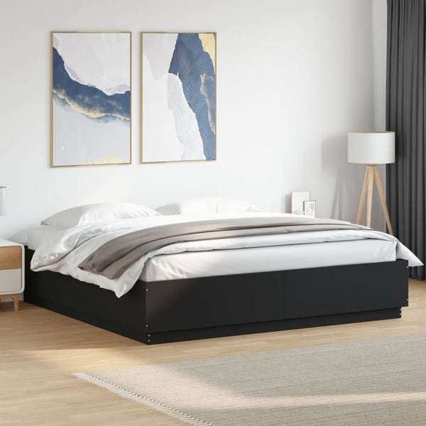 Schwarzes Bettgestell mit LED-Beleuchtung Tonio 180x200cm (Holz)