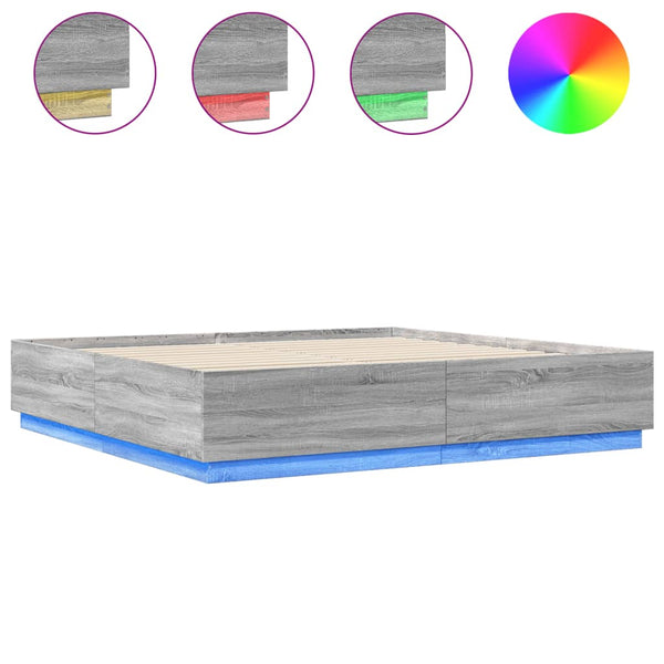 Graues Bettgestell mit LED-Beleuchtung Tonio 180x200cm (Holz)