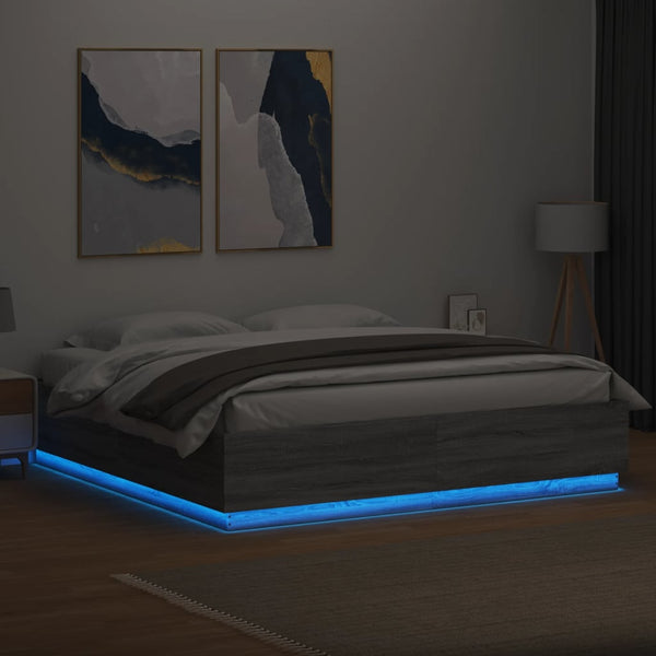 Graues Bettgestell mit LED-Beleuchtung Tonio 180x200cm (Holz)