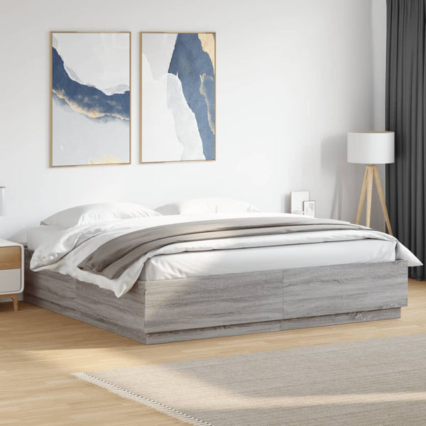 Graues Bettgestell mit LED-Beleuchtung Tonio 180x200cm (Holz)