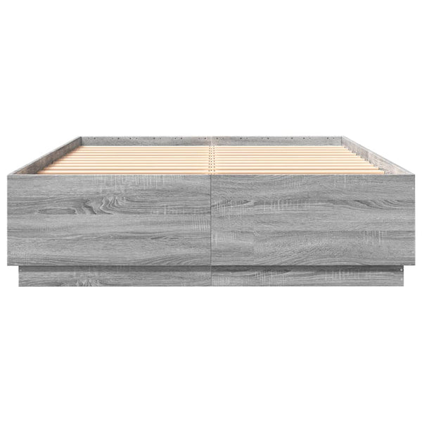 Harmaa sängynrunko led-valoilla Tonio 160x200cm (puinen)