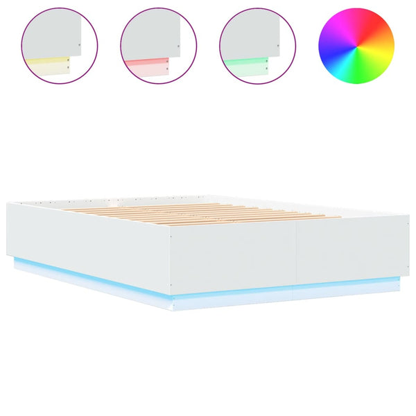 Weißes Bettgestell mit LED-Beleuchtung Tonio 150x200cm (Holz)