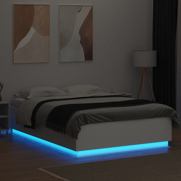 Weißes Bettgestell mit LED-Beleuchtung Tonio 150x200cm (Holz)