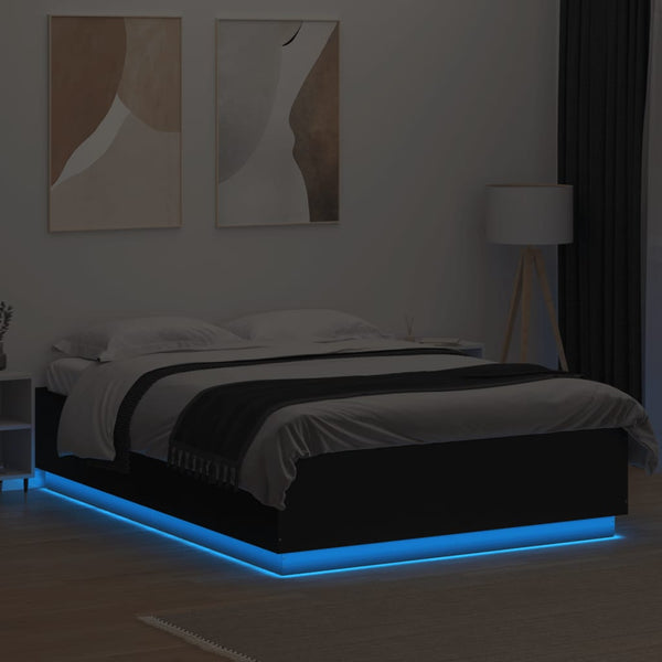 Schwarzes Bettgestell mit LED-Beleuchtung Tonio 150x200cm (Holz)