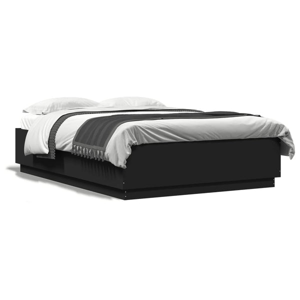 Schwarzes Bettgestell mit LED-Beleuchtung Tonio 150x200cm (Holz)