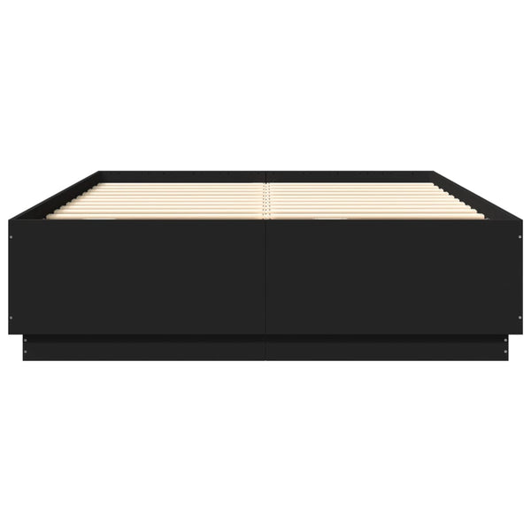 Schwarzes Bettgestell mit LED-Beleuchtung Tonio 150x200cm (Holz)