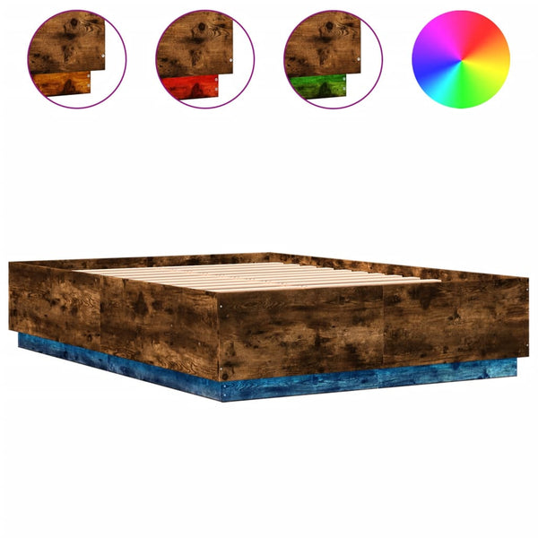 Bettgestell Rauch-Eiche Tonio mit LED-Beleuchtung 150x200cm (Holz)