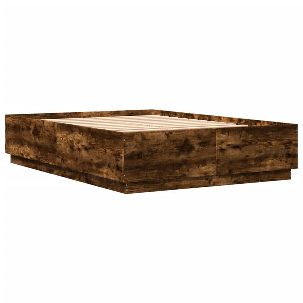 Bettgestell Rauch-Eiche Tonio mit LED-Beleuchtung 150x200cm (Holz)