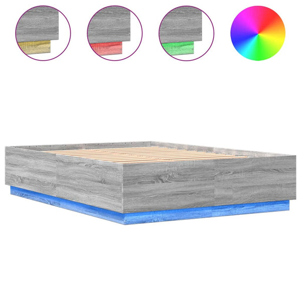 Graues Bettgestell Tonio 150x200cm mit LED-Beleuchtung (Holz)