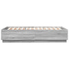 Graues Bettgestell Tonio 150x200cm mit LED-Beleuchtung (Holz)