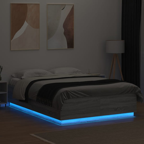 Grauer Bettrahmen mit LED-Beleuchtung Tonio 120x200cm (Holz)
